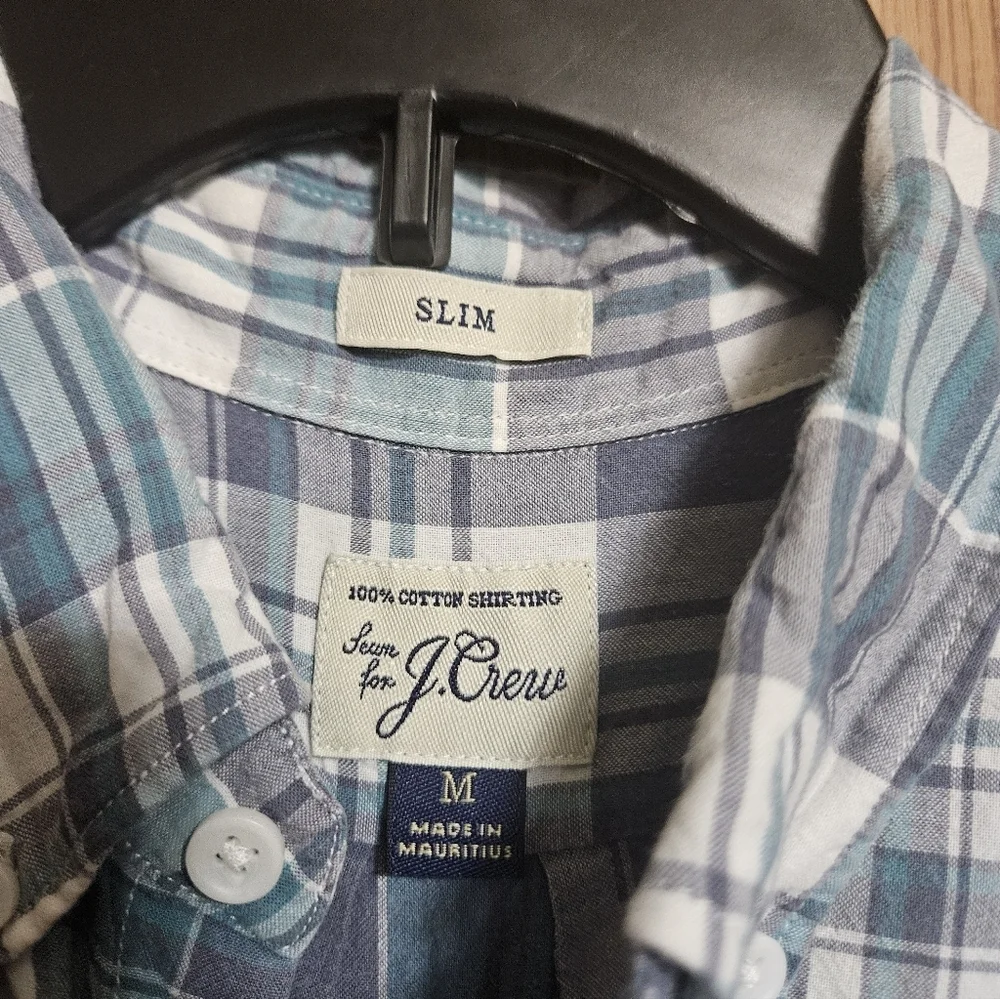 J. CREW Shirt Mens Medium Slim Stretch Secret Wash Classic 100%Cotton Blue Plaid